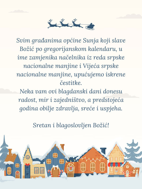 Božićna čestitka zamjenika načelnika iz reda pripadnika srpske nacionalne manjine